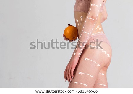 Cellulite healthy skin orange on belly body.