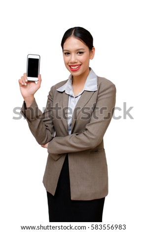Young woman holding a digital tablet, isolated on white
