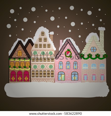 Winter village landscape. Vector illustration. Background.