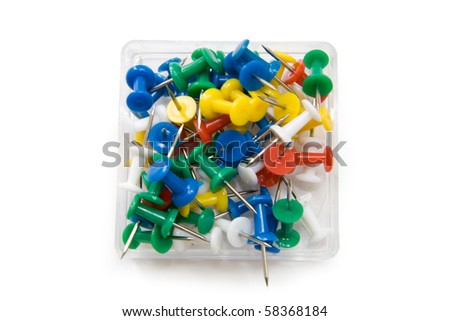 Multi-coloured paper clips in a box isolated on the white