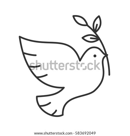 Dove with olive brunch linear icon. Thin line illustration. Peace Day contour symbol. Vector isolated outline drawing