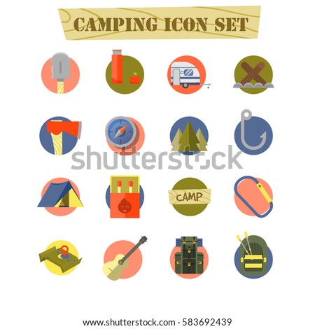 hiking equipment icon set.Flat infographics for your presentation
