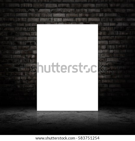 Empty poster (210*297) in old interior with brick wall and wood floor