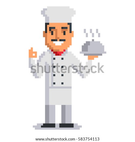 Chef isolated on white background. Cook pixel game style illustration. vector pixel art design. funny 8 bit people character icon. 