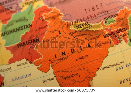 Colorful India map on the globe close up shot Royalty-Free Stock Photo #58375939