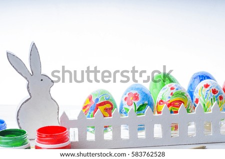 Easter bunny and colored eggs. Easter composition