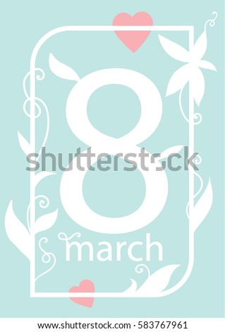 Design of cute greeting cards in flat style. 8 march - woman's day. Vector illustration