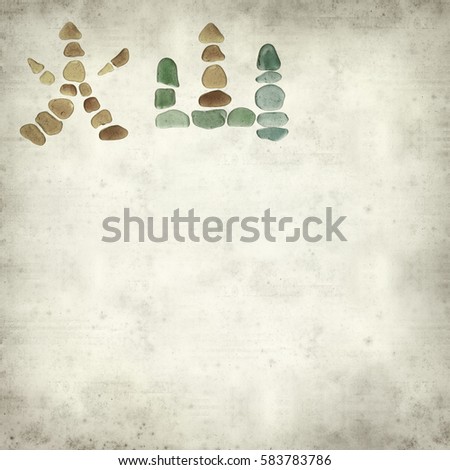 textured old paper background with chinese characters made of sea glass, huo - fire and shan - mountain, fire mountain, volcano