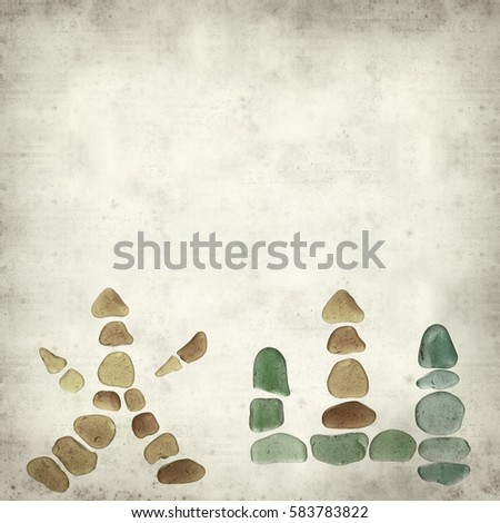 textured old paper background with chinese characters made of sea glass, huo - fire and shan - mountain, fire mountain, volcano
