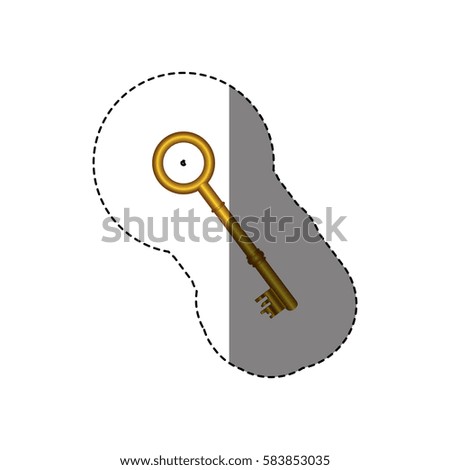 sticker with silhouette of rounded shape vintage gold key vector illustration
