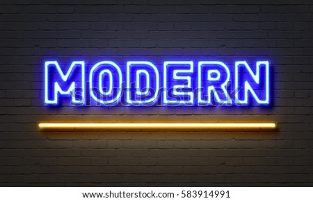 Modern neon sign on brick wall background