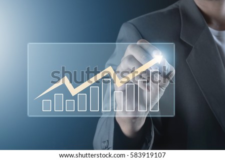 Chest view of businessman drawing with pen increasing graph