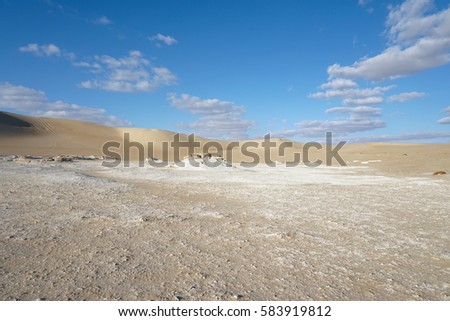 Desert Sand Dunes with historical rock shapes landscape Safari  in siwa oasis tourism spot in Egypt    