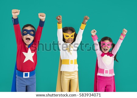 Superhero Kids Hands Up Flying Concept