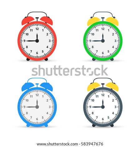 Alarm clock. Set icons. Flat design style. Stock illustration. Raster copy.