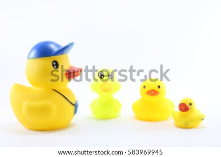 Yellow rubber duck on a white background.

