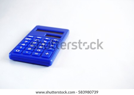 Blue color calculator on the white isolated background