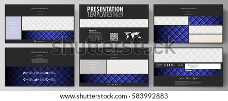 Business templates in HD format for presentation slides. Easy editable abstract vector layouts in flat design. Shiny fabric, rippled texture, white and blue silk, colorful vintage style background