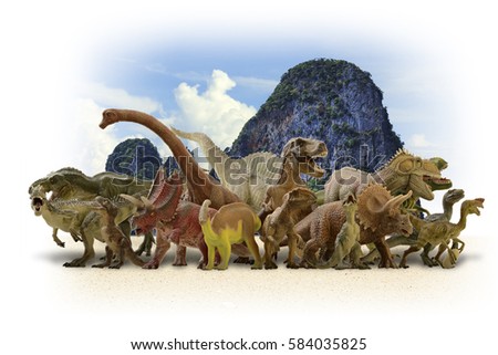 dinosaur art mountain landscape with Partly cloudy