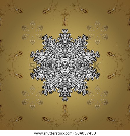 Traditional classic golden vector pattern on yellow background with golden elements. Oriental ornament in the style of baroque.