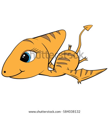 Illustration of Cute Cartoon of Brown Female Baby Pterodactyl Dinosaur Flying. No Shadow Color/Tone. Vector EPS 8.

