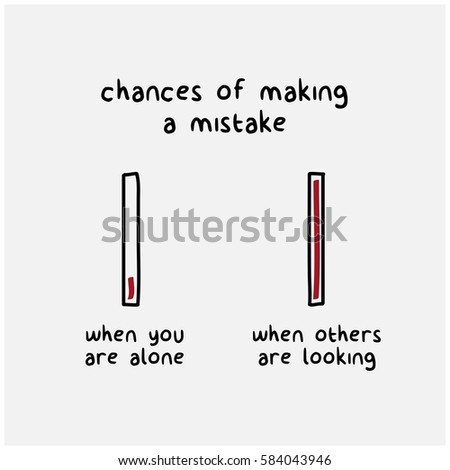 Chances of Making A Mistakes - When others are looking vs. when you're alone (Funny Bar Graph Vector Illustration Concept)