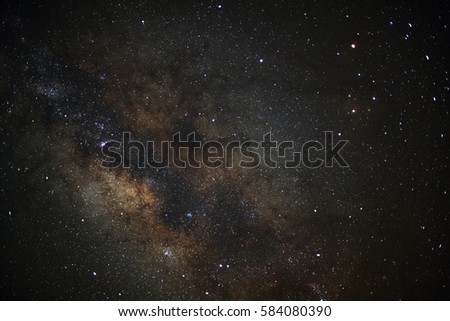 Close-up of milky way galaxy with stars and space dust in the universe, Long exposure photograph, with grain.