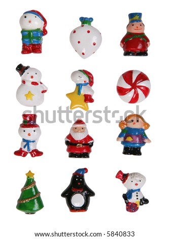 Colorful Christmas ornaments over a white background