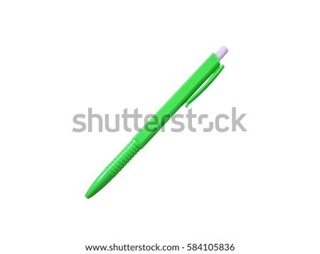 Green ballpoint pen on a white background.