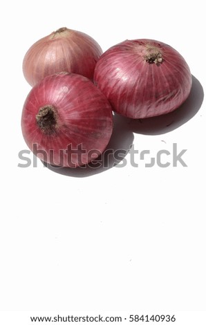 Red onions with perfect shadow isolated white background  