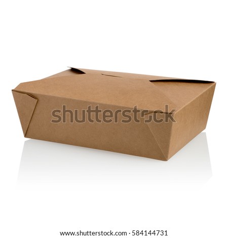 A closed brown unlabeled paper food box Royalty-Free Stock Photo #584144731
