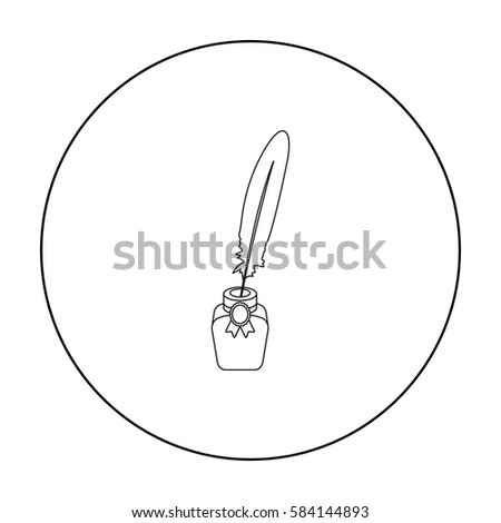 Quill in inkwell icon in outline style isolated on white background. Patriot day symbol stock vector illustration.