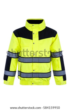 Front view of a high-visibility rain jacket Royalty-Free Stock Photo #584159950