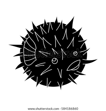 Porcupine fish icon in black style isolated on white background. Sea animals symbol stock vector illustration.
