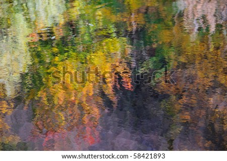 Autumn abstract background, reflection of colorful leaves in the water. Looks like oil-paint picture.