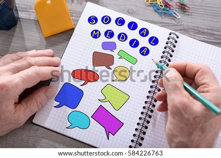 Social media concept drawn on a notepad placed on a desk