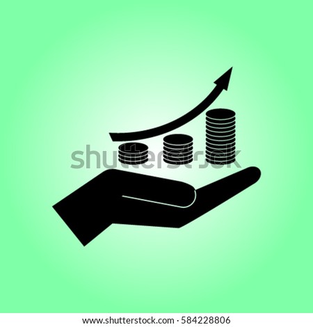 Coin grouth diagram on the hand icon, investment vector illustration Royalty-Free Stock Photo #584228806