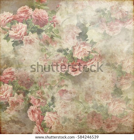 Vintage Shabby Grunge Flowers Texture Pattern Background