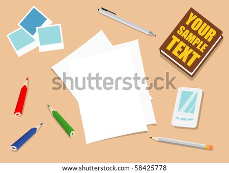 vector illustration of work place with a lot of objects