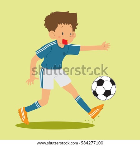 cute vector illustration of a boy playing football dribbling ball