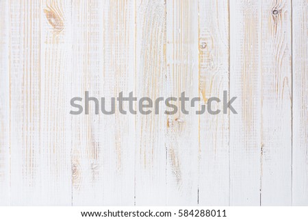 White texture of vintage wooden planks table background top view Royalty-Free Stock Photo #584288011