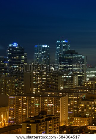 Night cityscape of downtown Toronto, Ontario, Canada. 