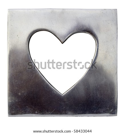 A polished metal heart shaped picture frame, isolated on white with clipping path.