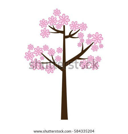 color silhouette with pink floral tree vector illustration