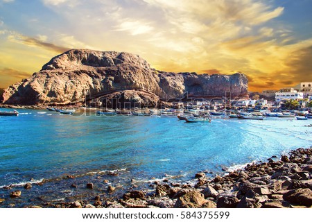 Nice view of the Gulf of Aden in Yemen, at sunset Royalty-Free Stock Photo #584375599