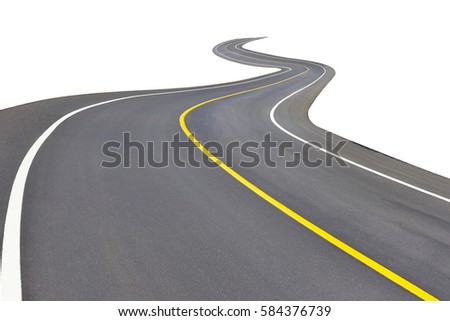 Winding road two way isolated on white background This has clipping path.