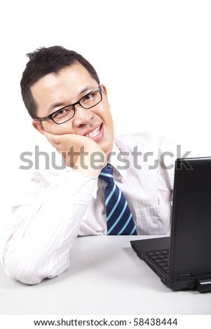 smiling young businessman  with computer