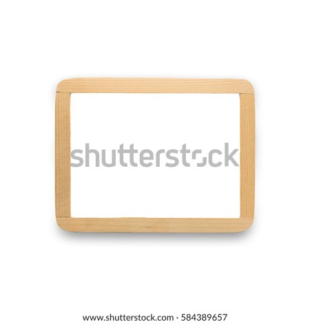 Blank white board with wood edge isolated on white background