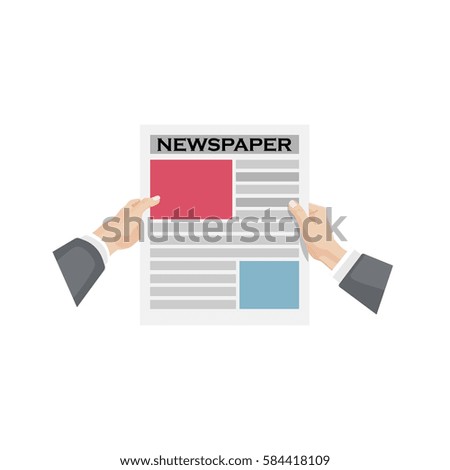 Hands holding newspaper flat illustration