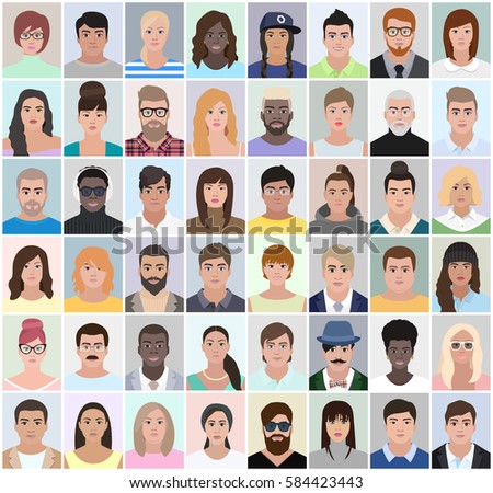 Portraits of different people, vector set illustration 